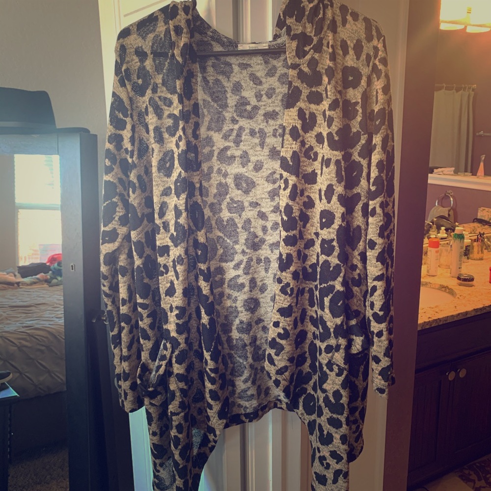 Hooded Knit Leopard Handkerchief Cardigan